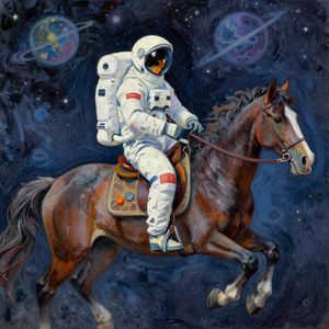 Astronaut Riding Horse in Space AI image template preview