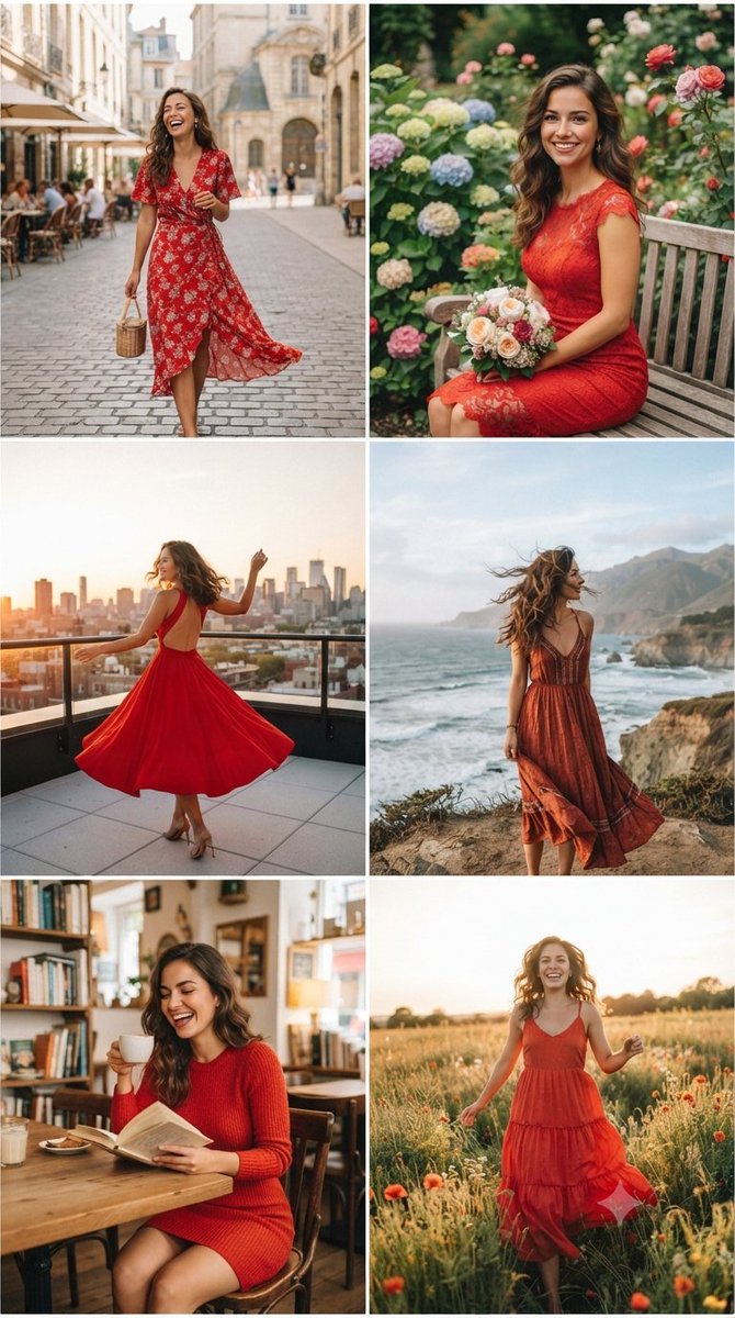 Comic / Storyboard - Smiling Woman in Red Dress Collage - Image 1