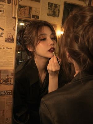 Vintage Beauty Portrait with Lipstick AI image template preview