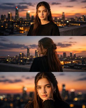Cinematic Rooftop Blue Hour Portrait AI image template preview