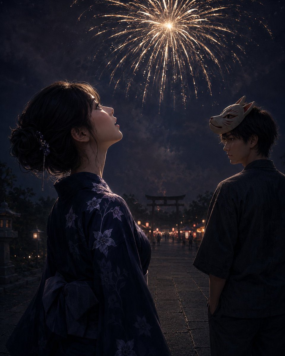 Shrine Festival Fireworks Couple