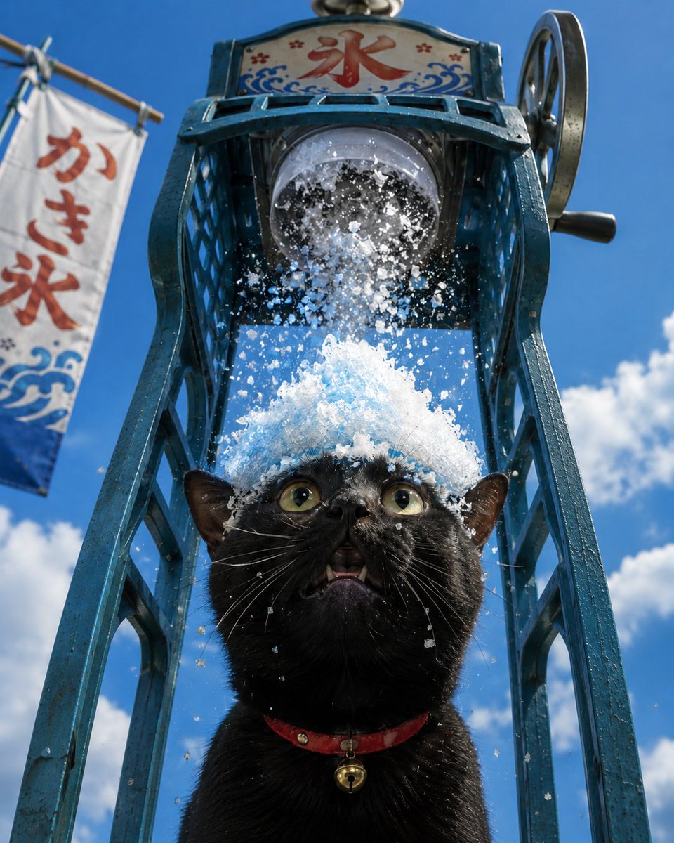 Black Cat Under Shaved Ice Machine