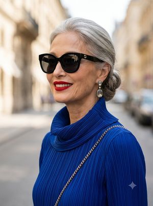 Elegant Mature Woman Portrait — Ultra-realistic luxury street-style editorial portrait of an {argument name="subject" default="elegant older woman with timeless