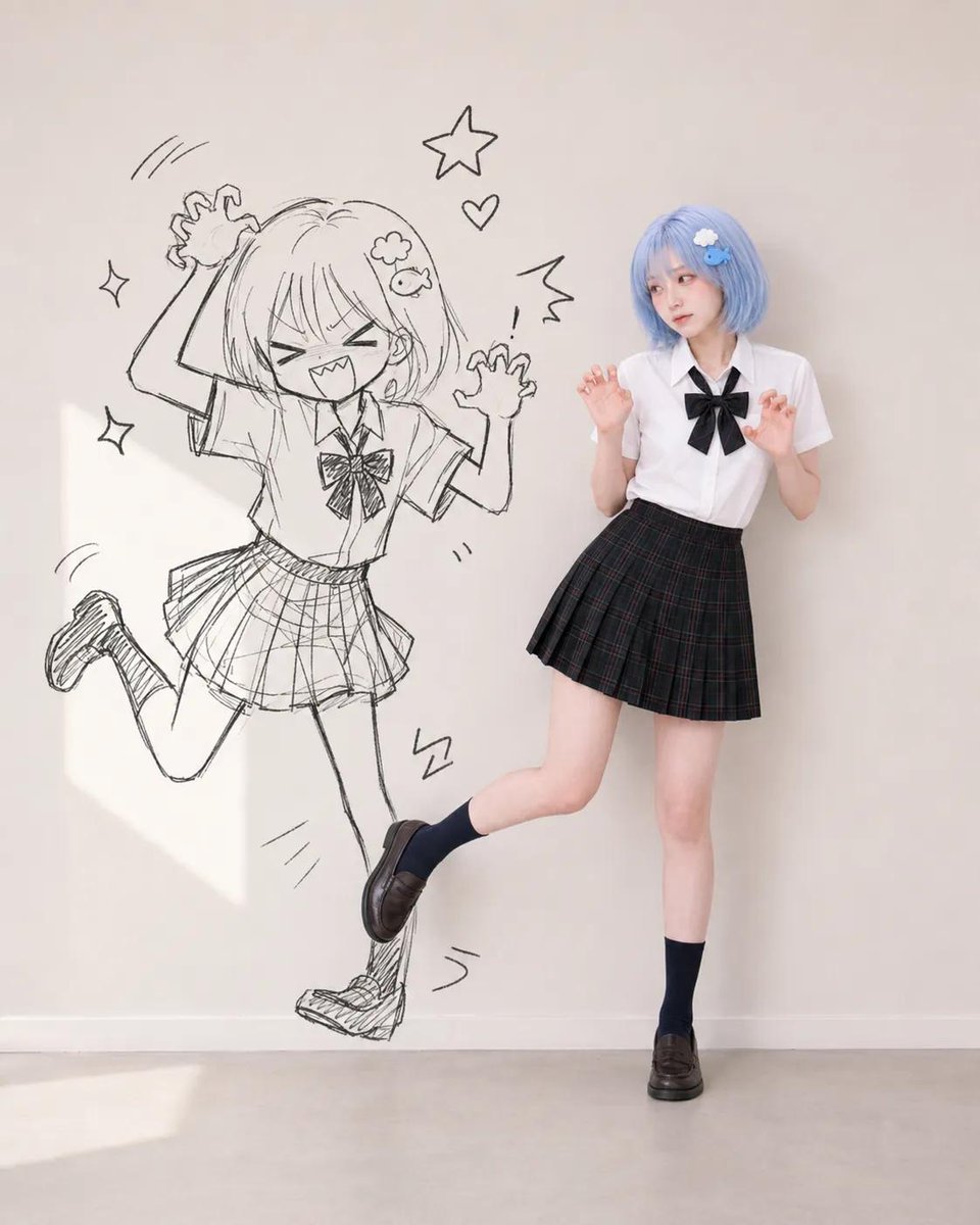 Realistic Character with Doodle Shadow