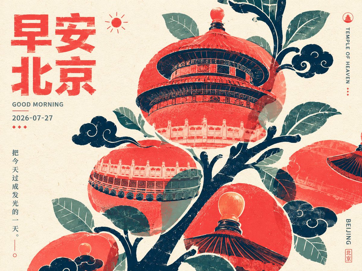 Retro Beijing Fruit Tree Poster