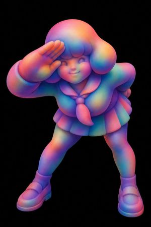 Rainbow Chibi Schoolgirl Figurine AI image template preview