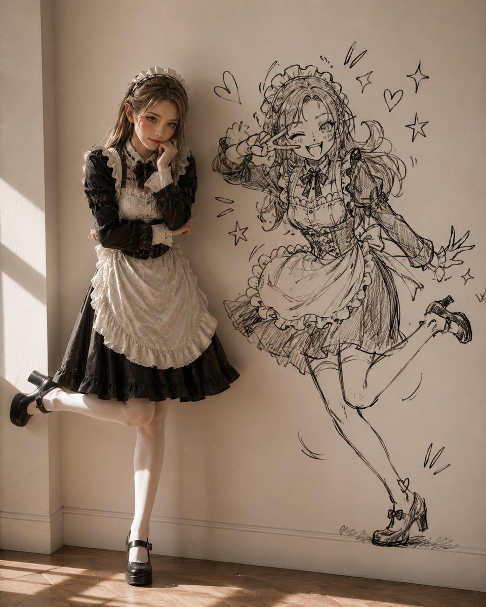 Lolita Maid With Anime Wall Sketch