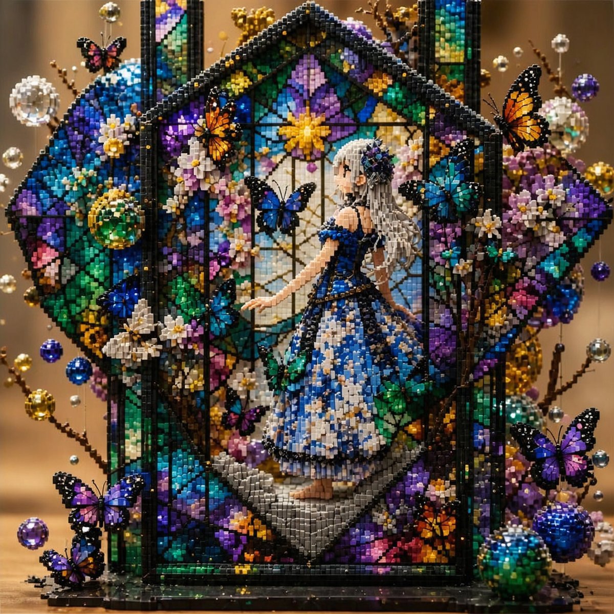 Block Mosaic Stained Glass Girl