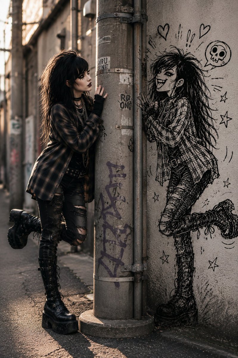 Goth Punk Girl Meets Wall Doodle