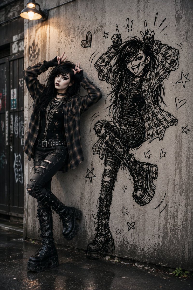 Goth Punk Girl Meets Wall Doodle example 3