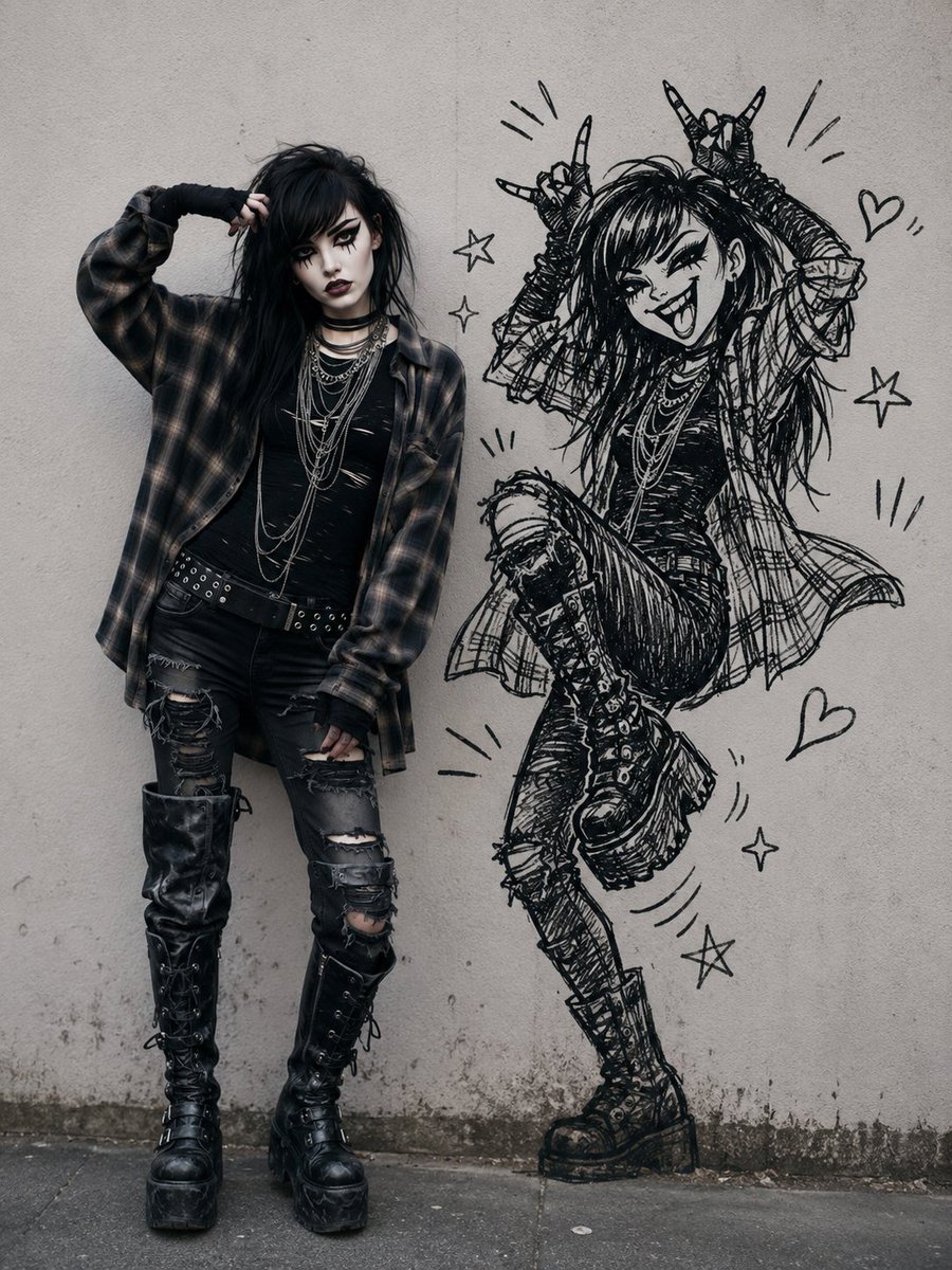Goth Punk Girl Meets Wall Doodle example 2