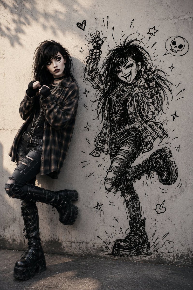 Goth Punk Girl Meets Wall Doodle example 4