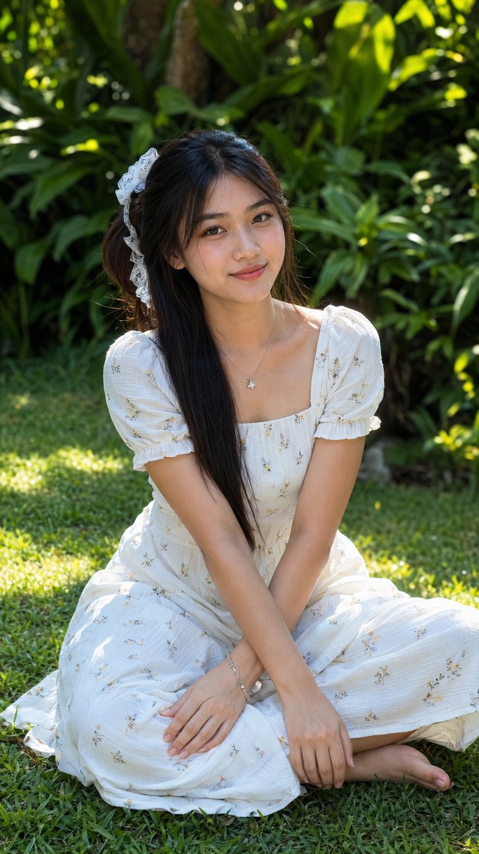 Burmese Woman in Sunny Garden Portrait
