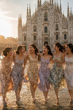 Candid Summer Group Portrait in Milan AI image template preview