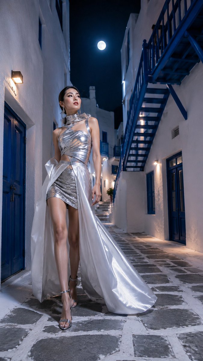 East Asian Fashion Model in Greek Island Alleyway