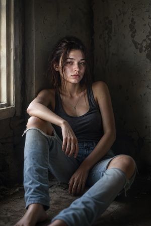 Cinematic Abandoned Room Portrait — Create an ultra-photorealistic cinematic portrait of a {argument name="subject" default="young woman…