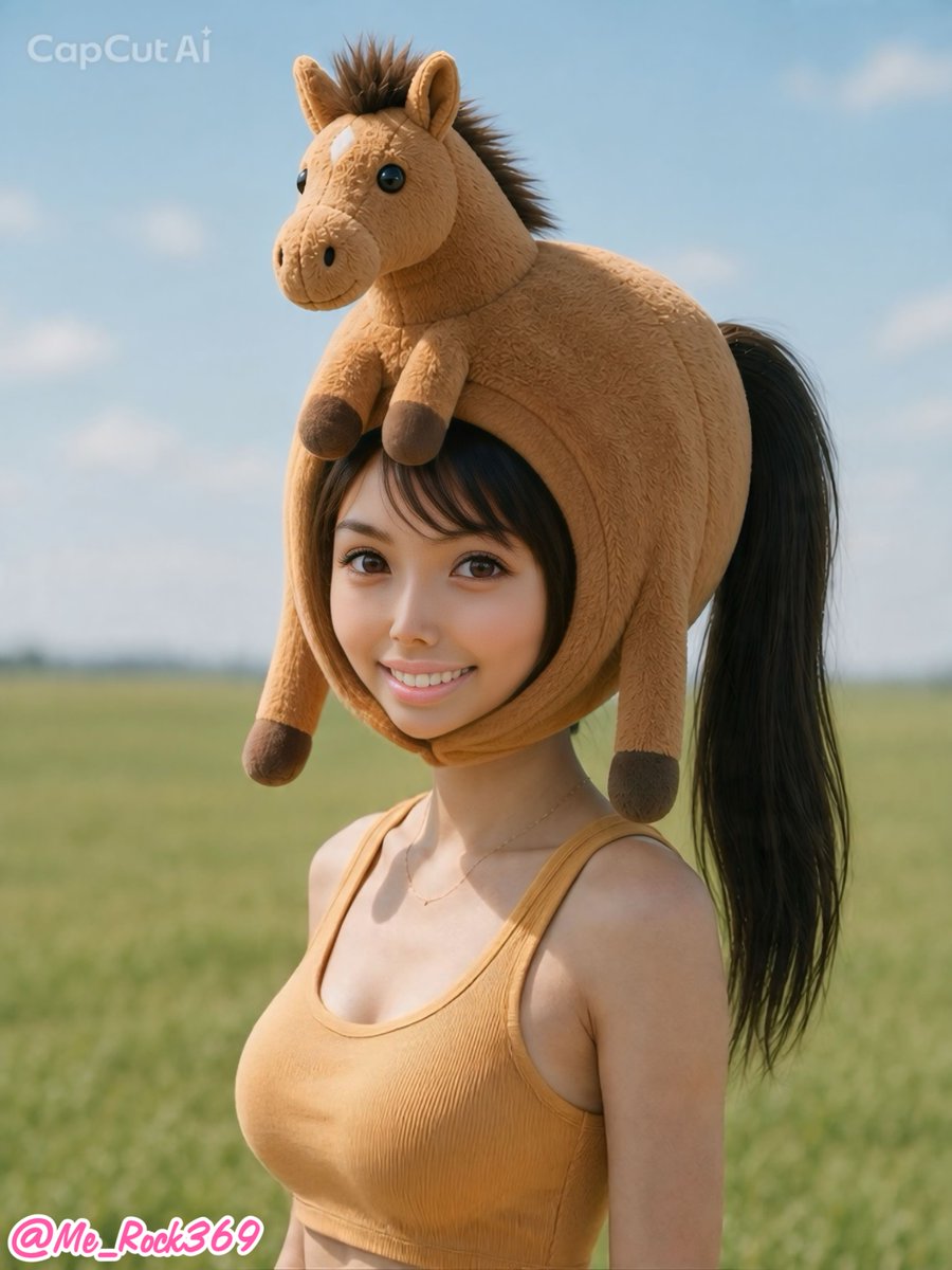 Ponytail Girl in Plush Horse Hood