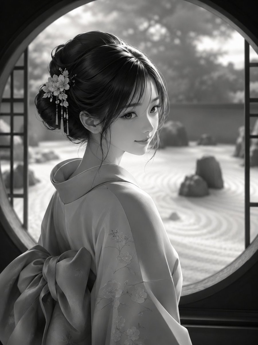Monochrome Kimono Portrait