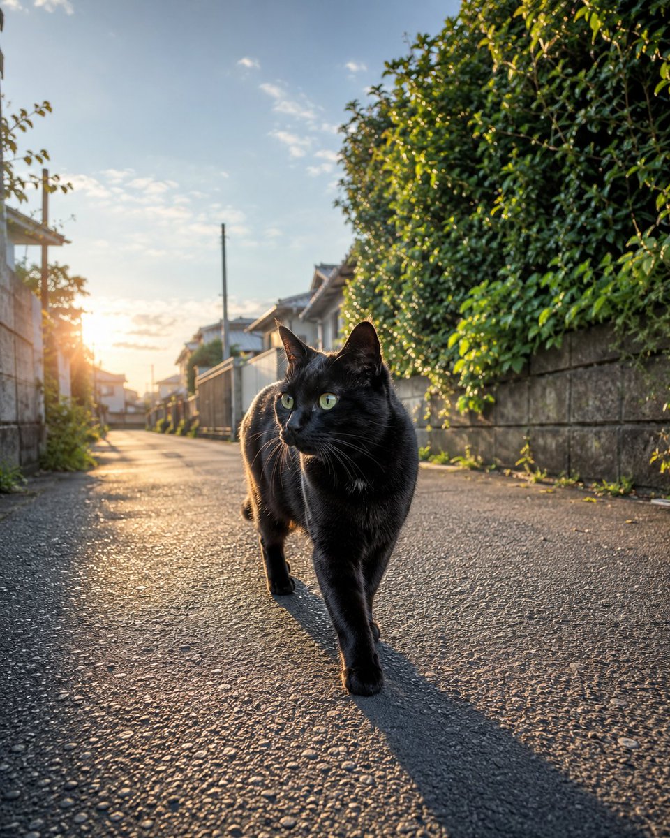 Black Cat Morning Walk
