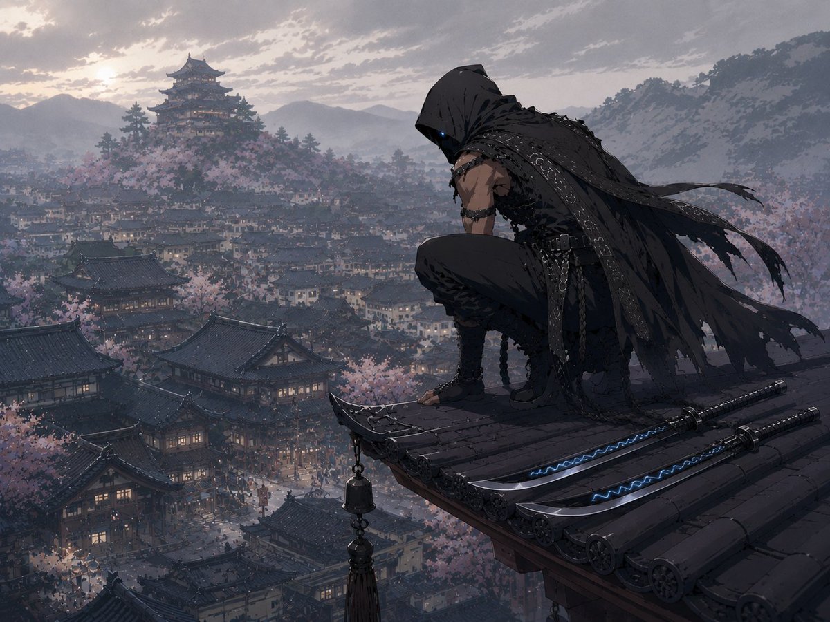 Hooded Assassin Watching Castle Town