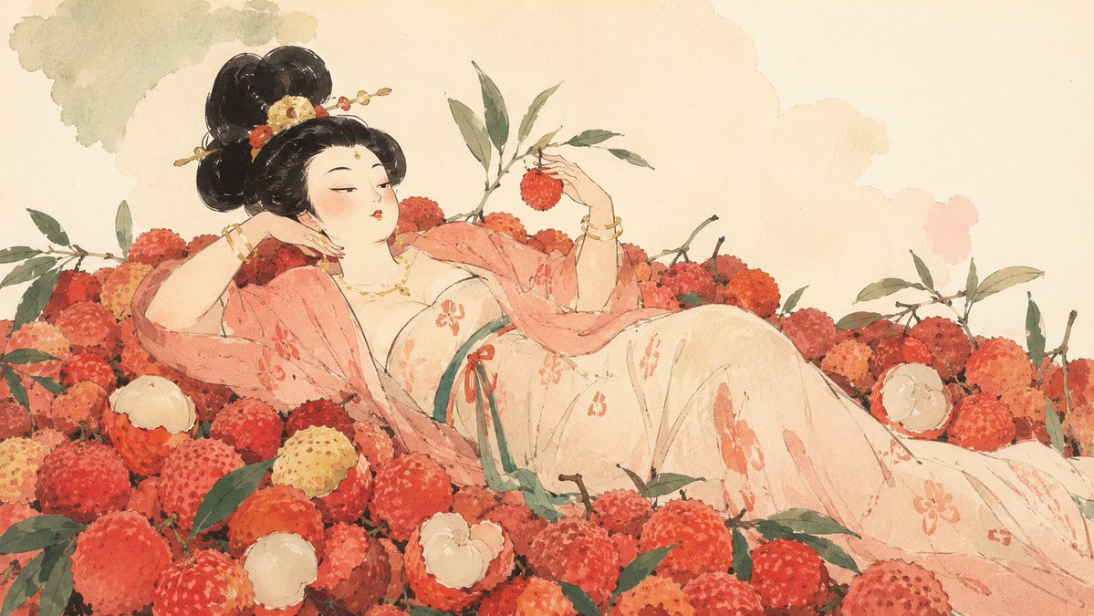 Tang Noblewoman in Lychee Watercolor