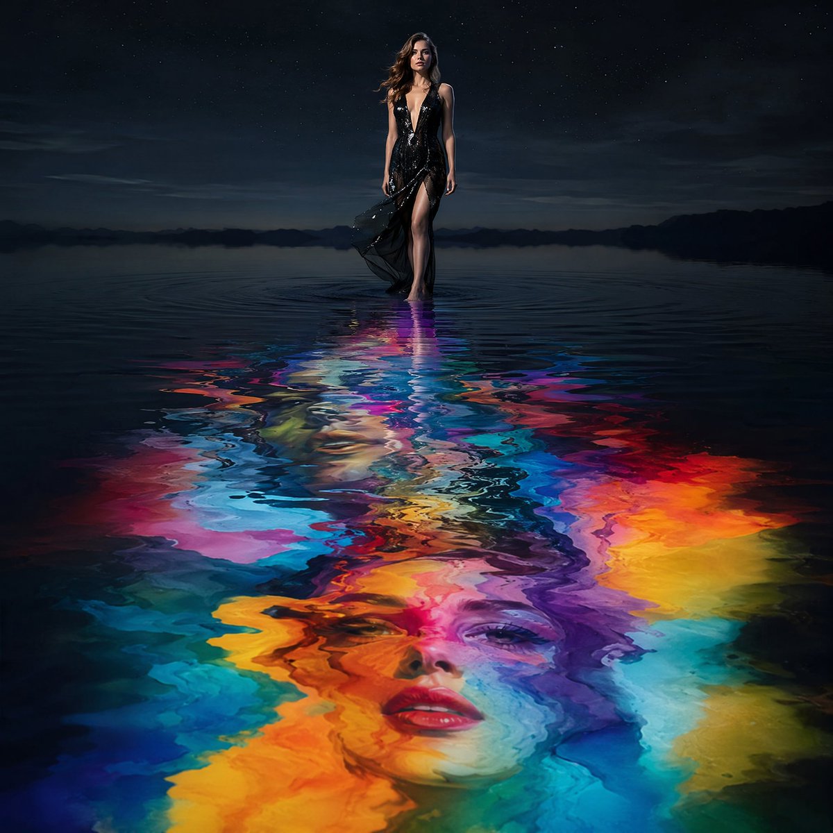 Surreal Rainbow Water Reflection Editorial
