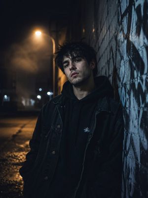 Urban Alley Cinematic Portrait AI image template preview