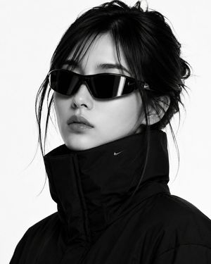 Black and White High-Fashion Portrait — Create a close-up {argument name="color scheme" default="black-and-white"} high-fashion editorial portrait using the upl