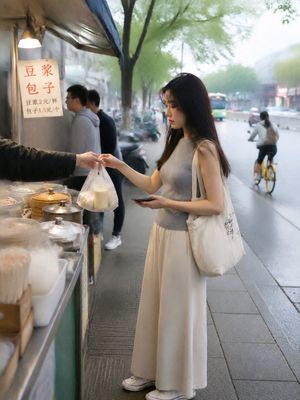 Asian Woman at Street Breakfast Stall AI image template preview