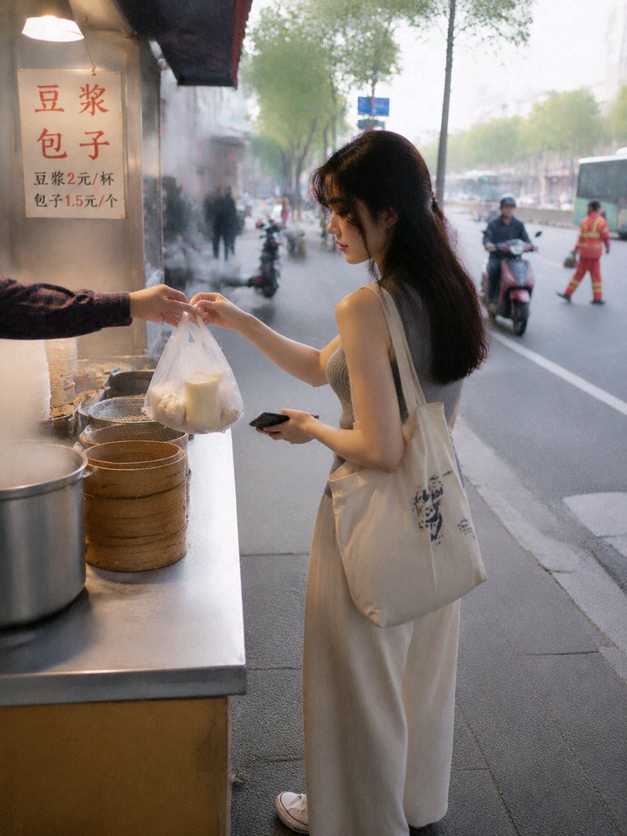 Asian Woman at Street Breakfast Stall example 2