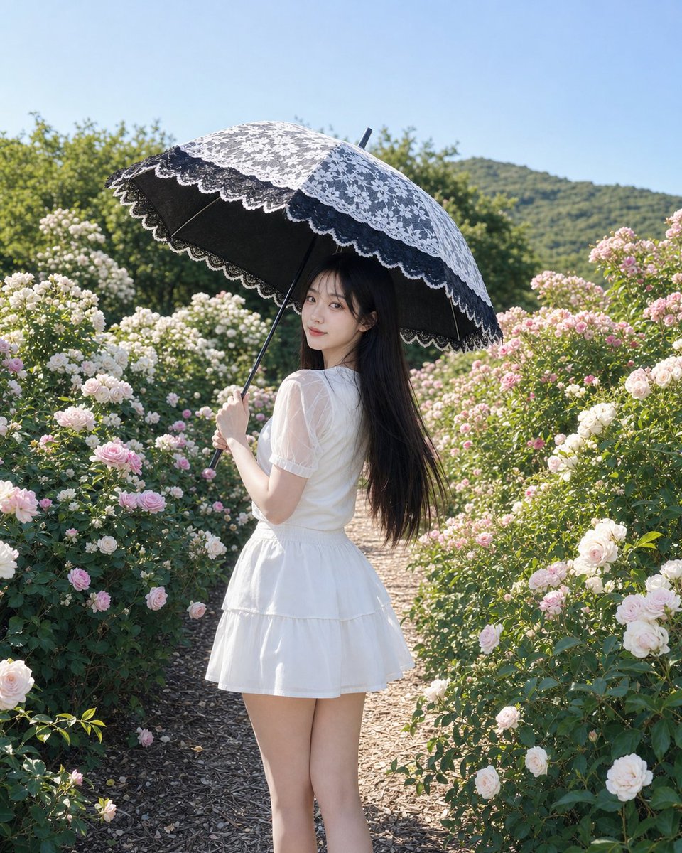 Rose Garden Portrait with Lace Parasol