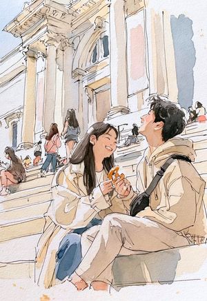Watercolor Travel Sketchbook — Create a beautiful watercolor travel sketch of {argument name="subject" default="a person"} in {argument name="scene" default="a 