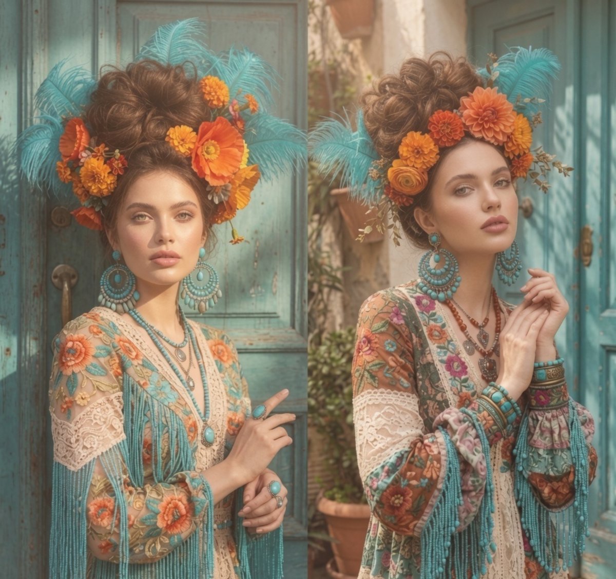 Bohemian Turquoise and Floral Portrait