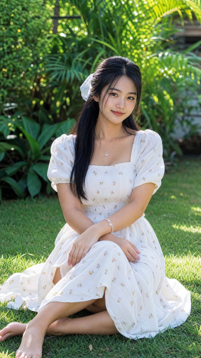Burmese Woman in Sunlit Garden example 2