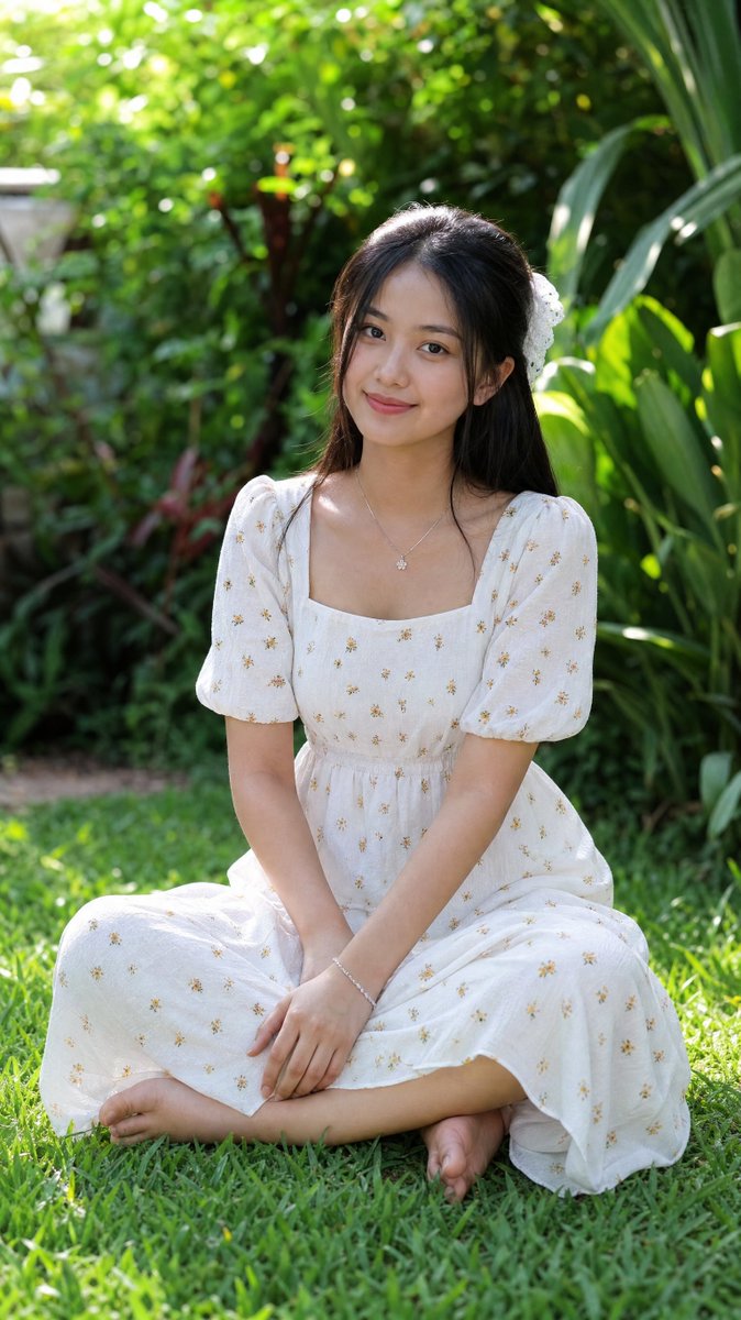 Burmese Woman in Sunlit Garden example 3