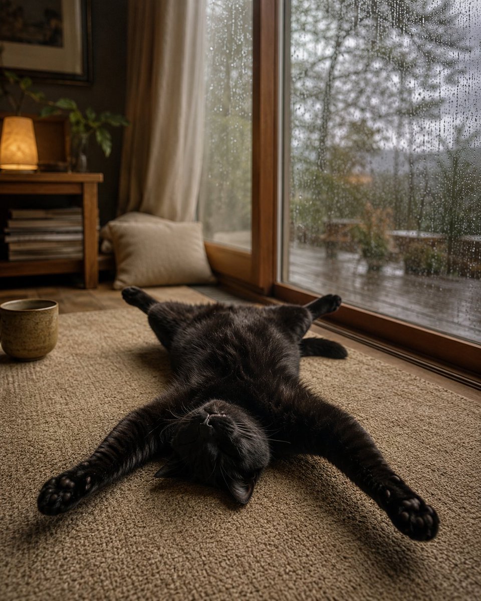 Rainy Day Relaxed Black Cat