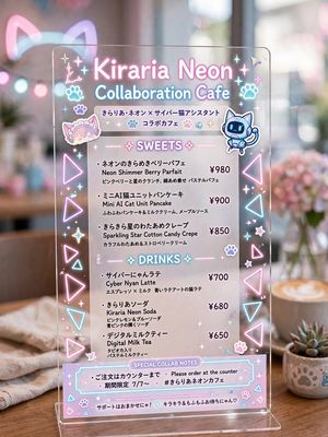 Kiraria Neon Collaboration Cafe Menu AI image template preview