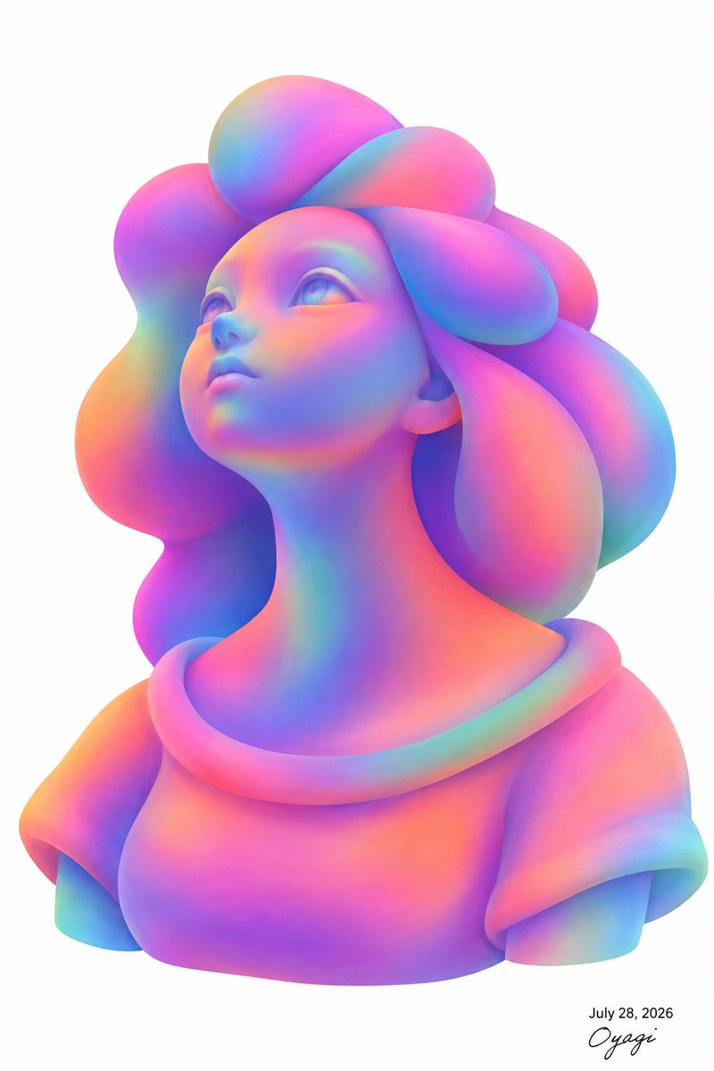 Iridescent Bubble-Hair Bust Portrait