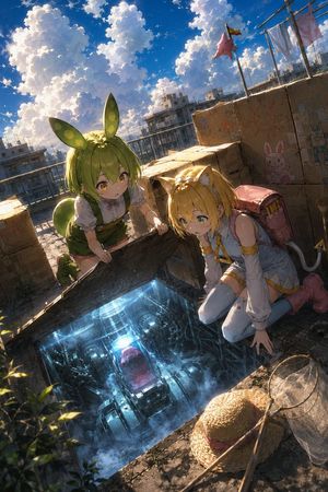 Anime Rooftop Secret Hatch Discovery AI image template preview