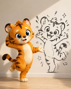 Cute Tiger Cub Wall Doodle AI image template preview