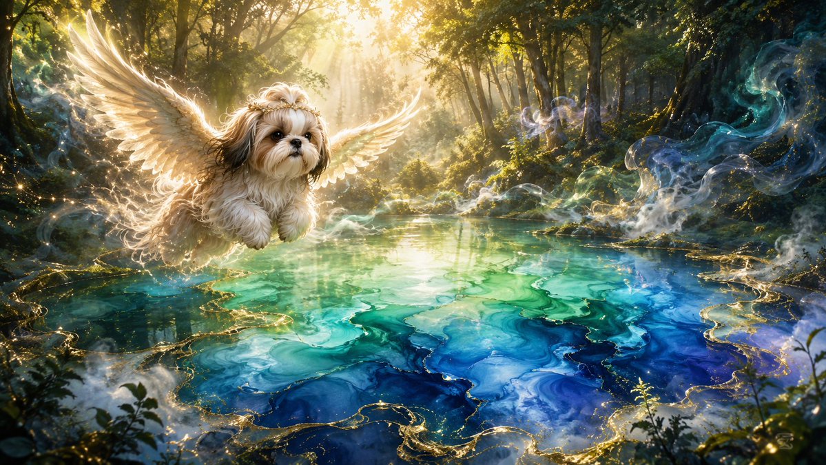 Angel Shih Tzu Over Ink Pond