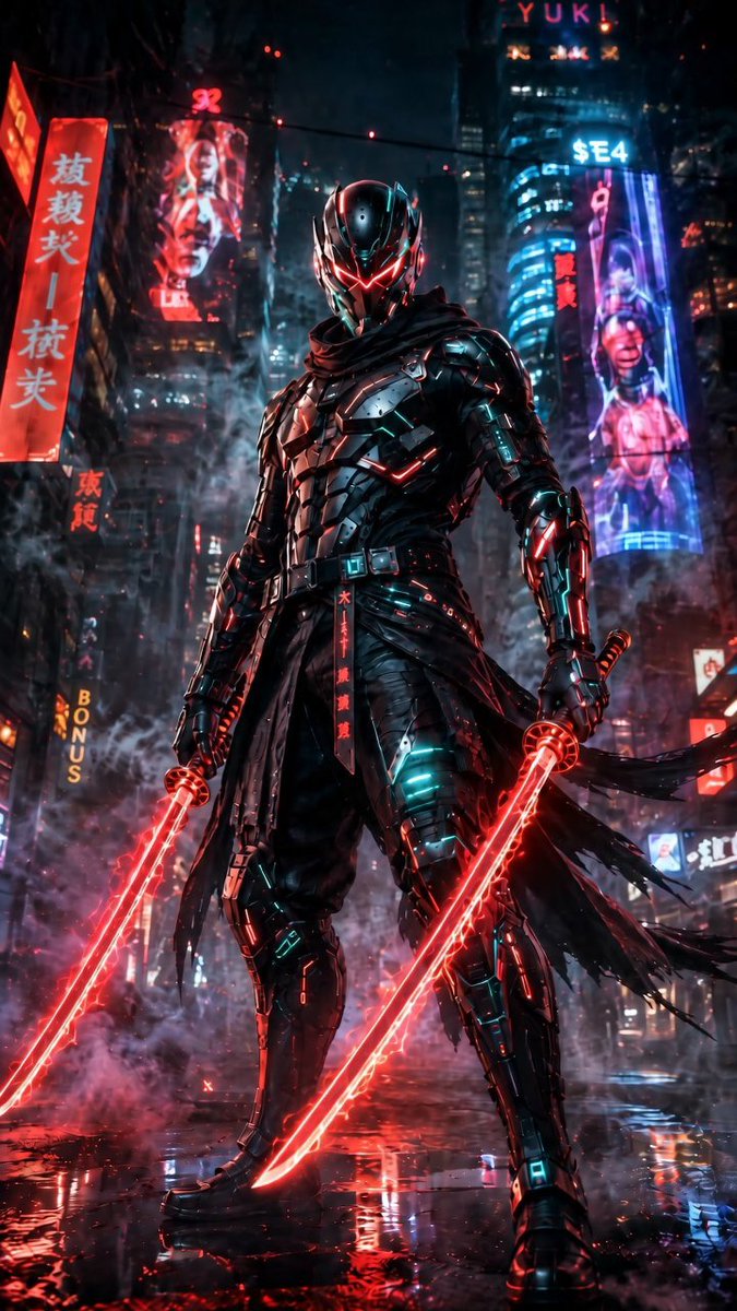 Cyberpunk Dual-Katana Ninja