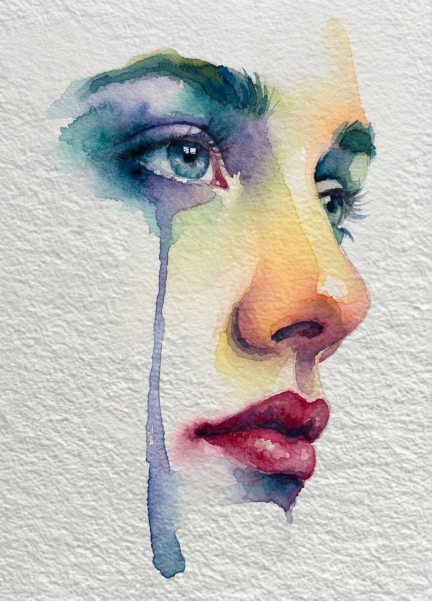 悲伤情绪水彩画 示例图