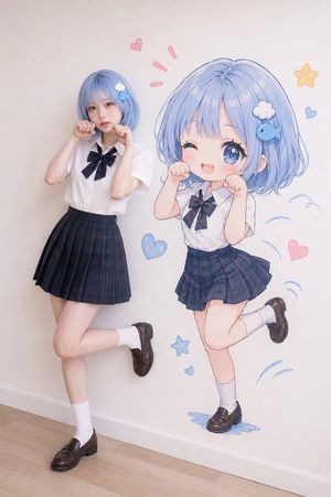 Realistic Portrait with Chibi Wall Art AI image template preview
