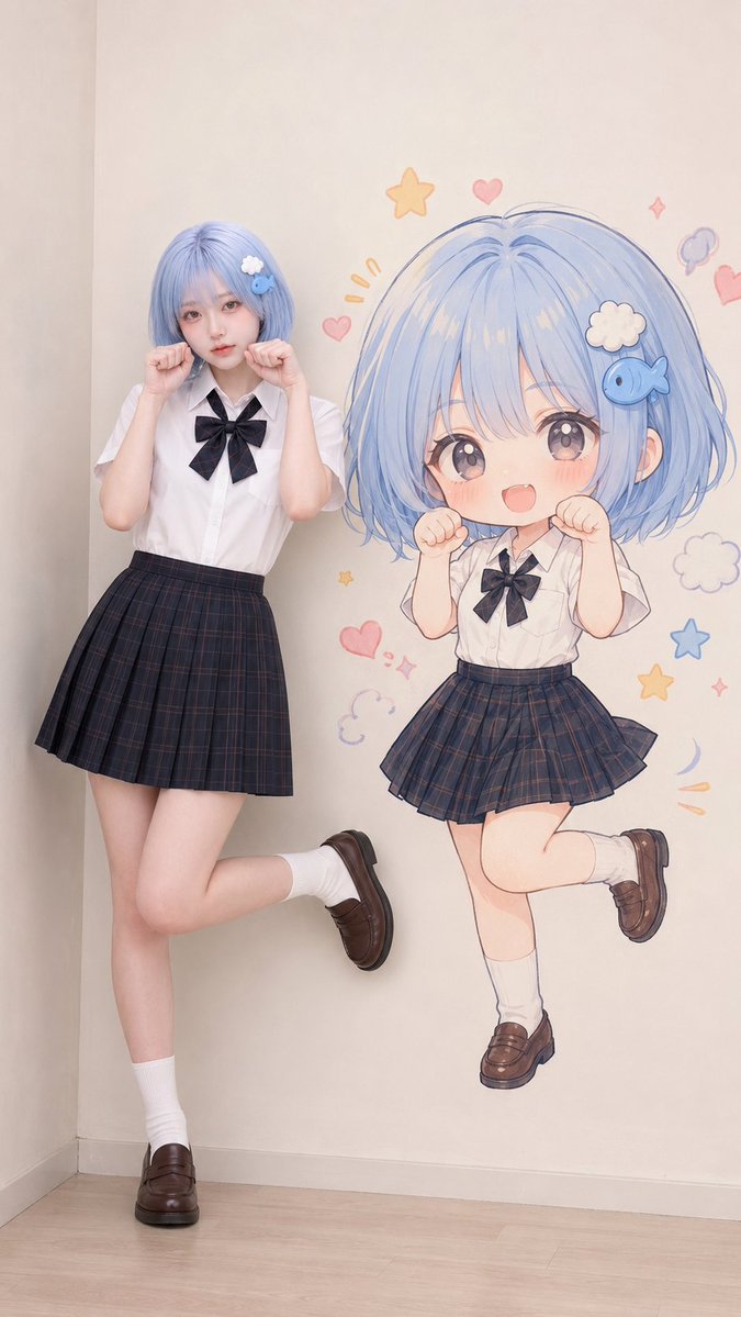 Realistic Portrait with Chibi Wall Art example 3