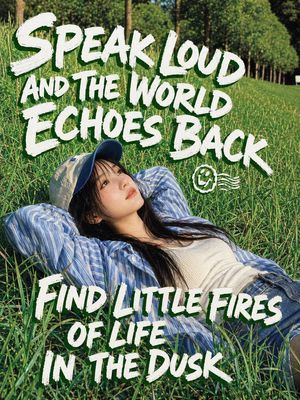 Meadow Lifestyle Quote Poster — Create a vertical 4:5 editorial poster combining outdoor lifestyle photography with bold hand-painted typography. Show a young w