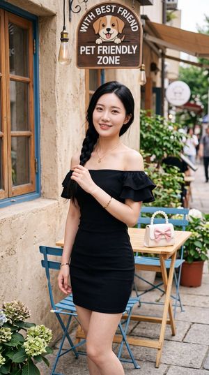 East Asian Woman at Outdoor Café — A beautiful {argument name="subject" default="young East Asian woman"} with fair skin and soft makeu…