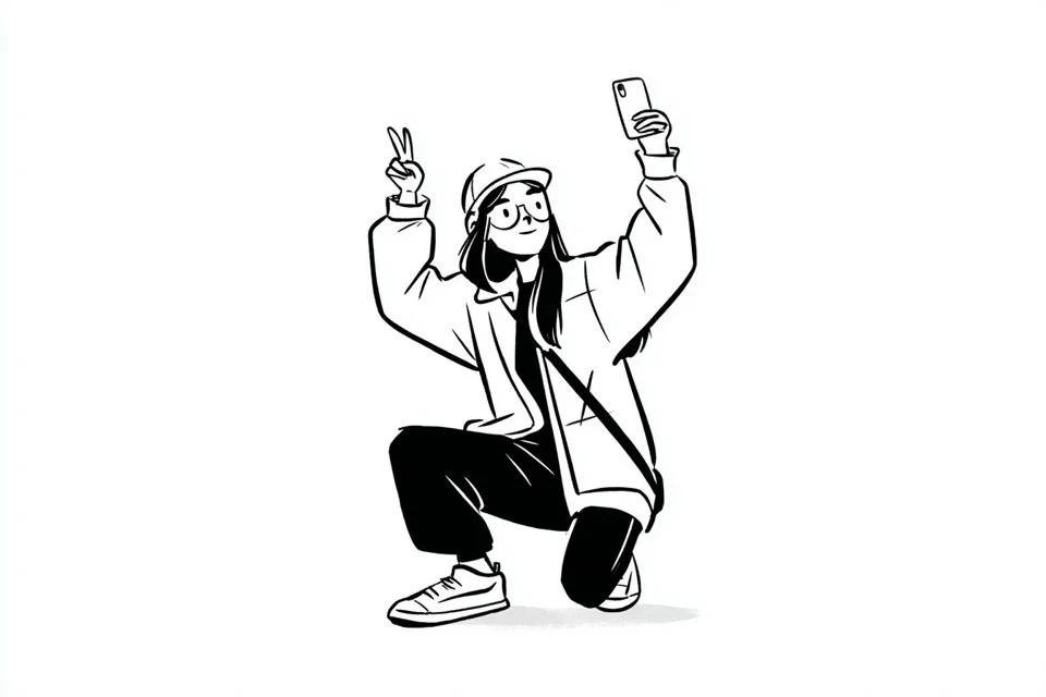 Minimalist Black and White Ink Character Illustration