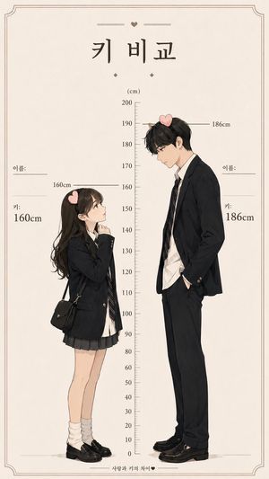 Korean Height Comparison Meme — Goal: Create a vertical Korean “height comparison” meme/template poster featuring two anime-style school-uniform characters faci