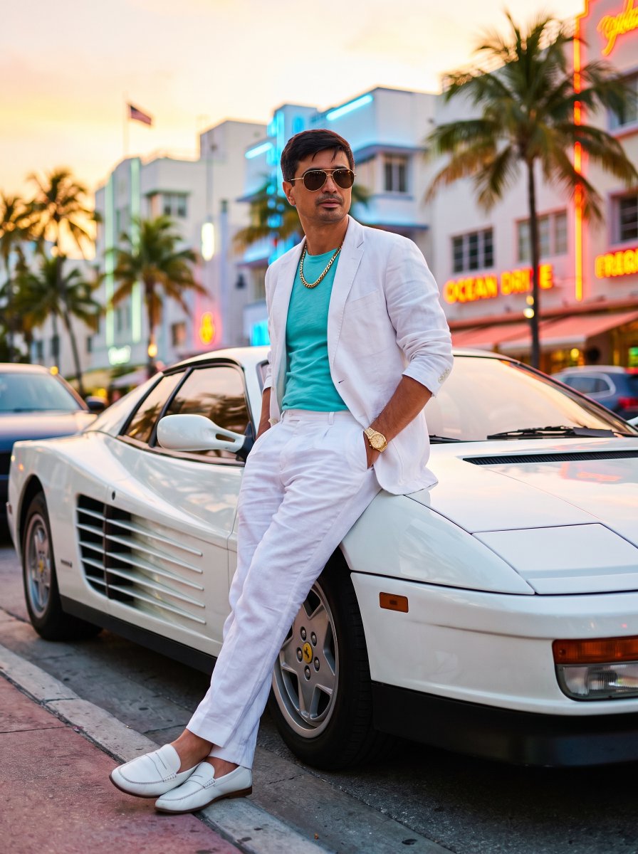 Product Marketing - 80s Retro Miami Ferrari Portrait - Image 1